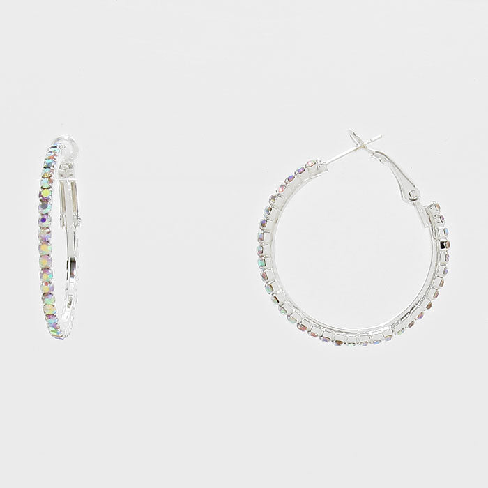 Little Girls Rhinestone AB on Silver Hoop Earrings | 1 1/4″ | 269211