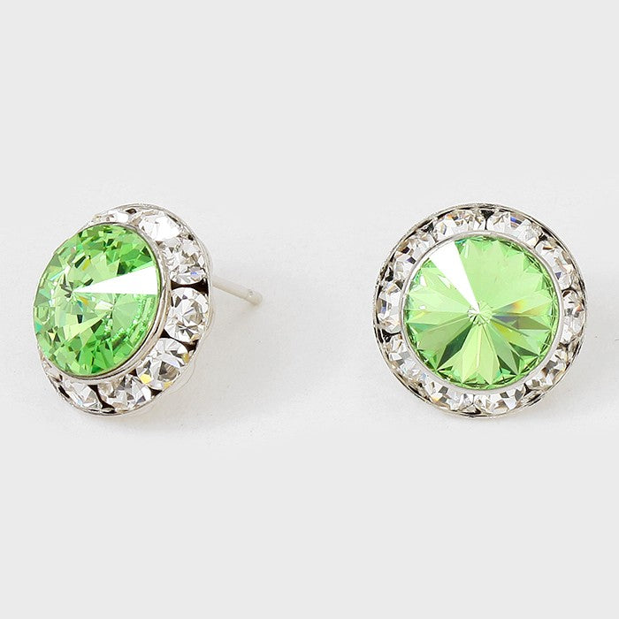 Light Green Austrian Crystal Round Stud Earrings | 5/8″ | 114226