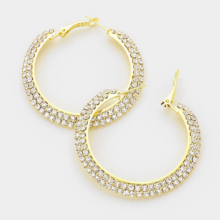 Rhinestone Crystal 2 Row Hoops on Gold | 2″ | 145977