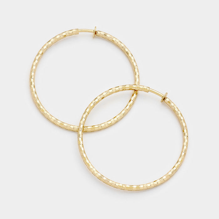 Clip on Textured Gold Hoops | 2.5″ | 255896