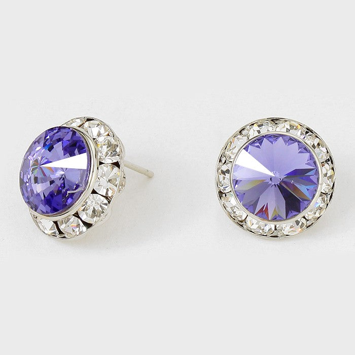 Purple Austrian Crystal Round Stud Earrings | 5/8″ | 114231