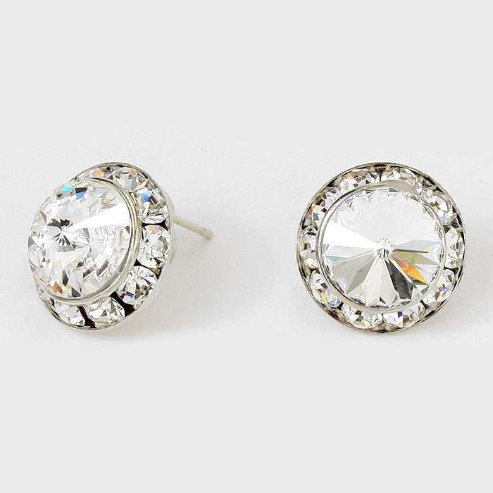 Austrian Crystal Clear on Silver Round Stud Earrings | 5/8″ | 114203