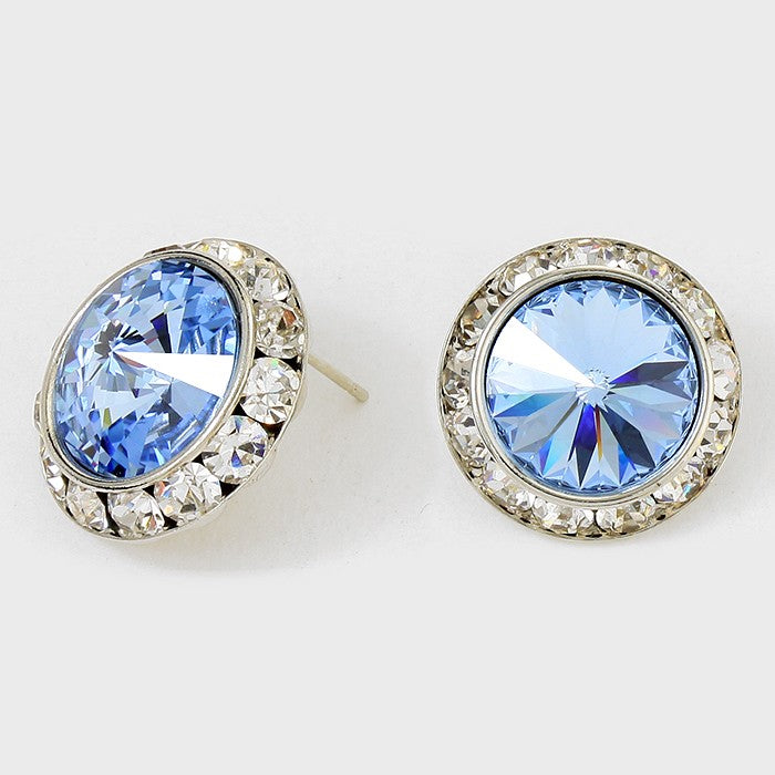 Austrian Blue Crystal Round Stud Earrings | 7/8″ | 122923