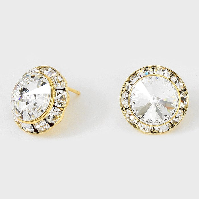 Austrian Crystal Round Stud Earrings on Gold | 5/8″ | 213691