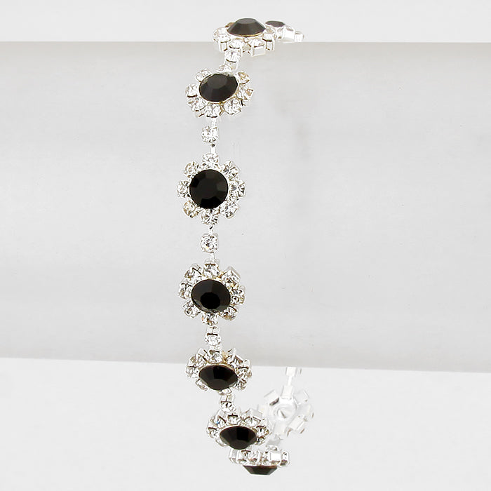 Black Round Crystal Rhinestone Rosette Evening Bracelet | 204770