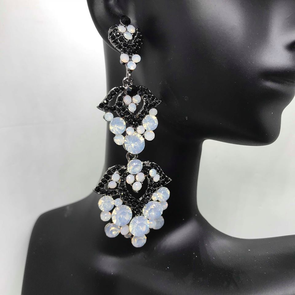 Black and Opal Chandelier Earrings | Lauren | 440823