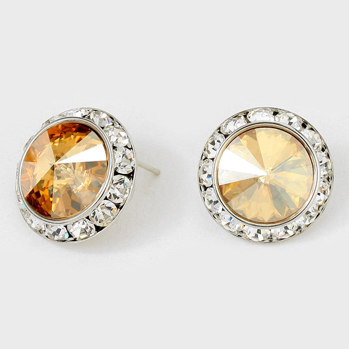 Gold Stone Crystal Round Stud Earrings | 7/8″ | 122907