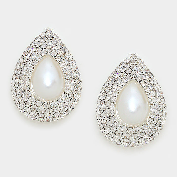 Bridal Earrings | Pearl Teardrop Earrings on Silver | Clip On | 294471