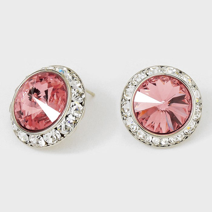 Austrian Blush Rose Crystal Round Stud Earrings | 7/8″ | 291550