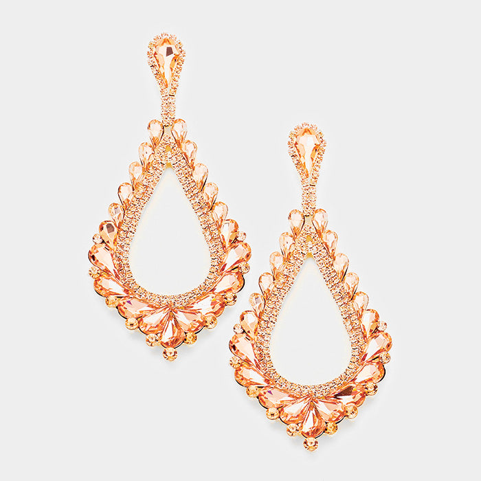 Oversized Cut Out Peach Crystal Teardrop Earrings | 368841