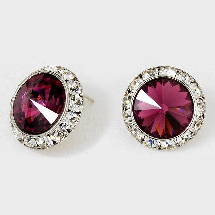 Austrian Purple Crystal Round Stud Earrings | 7/8″ | 122913