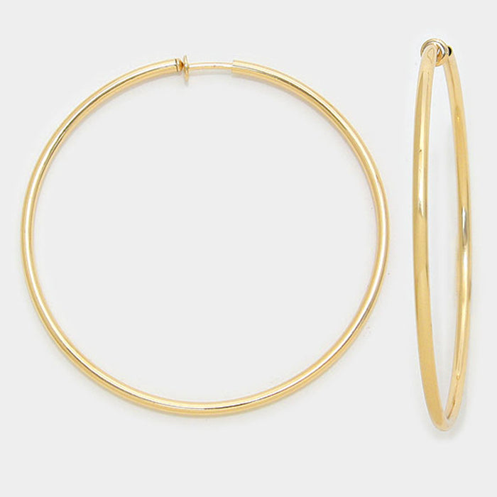 Large Gold Hoop Clip On Earrings | 3.2″ | 142492