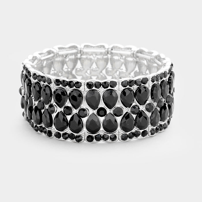 Jet Black Teardrop Pageant Prom Stretch Bracelet | 390315