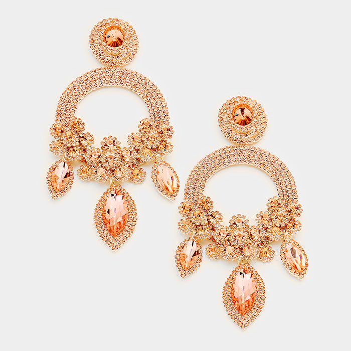 Large Long Elegant Peach Chandelier Pageant Prom Earrings | 364525