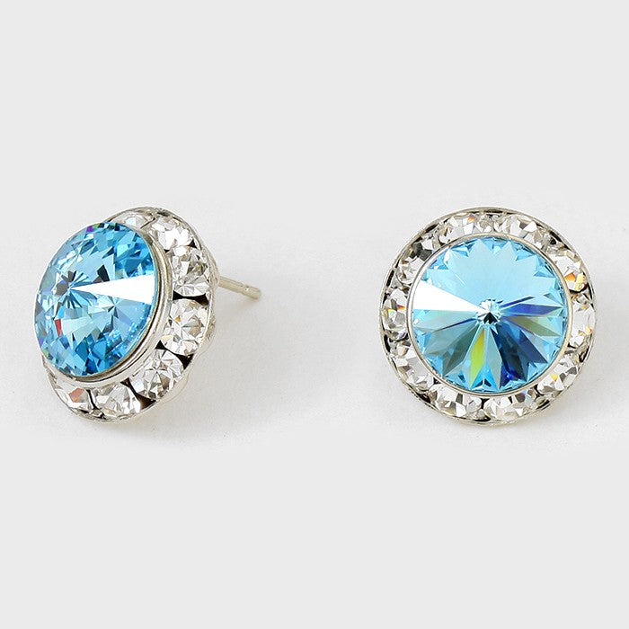 Aqua Austrian Crystal Round Stud Earrings | 5/8″ | 114212