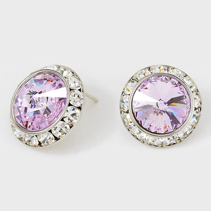 Austrian Violet Crystal Round Stud Earrings | 7/8″ | 152804