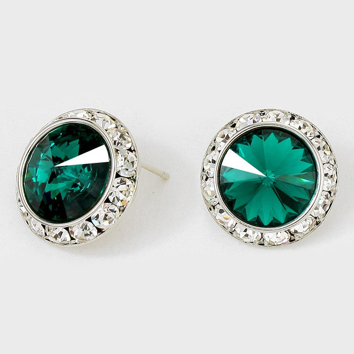 Austrian Emerald Crystal Round Stud Earrings | 7/8″ | 122917