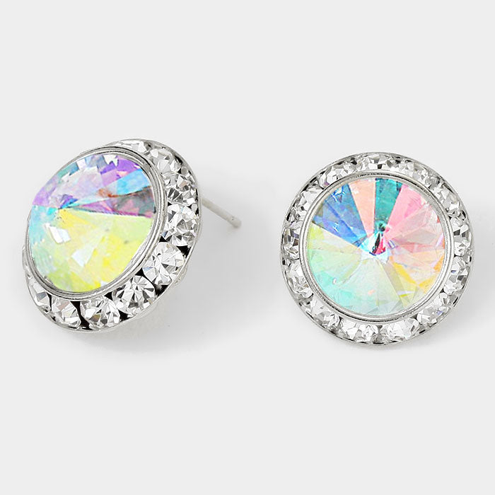 Austrian AB Crystal Round Stud Earrings | 7/8″ | 122906