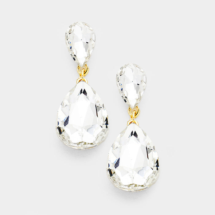 Crystal Double Teardrop Pageant Earrings on Gold for Little Girls on Gold | 387923