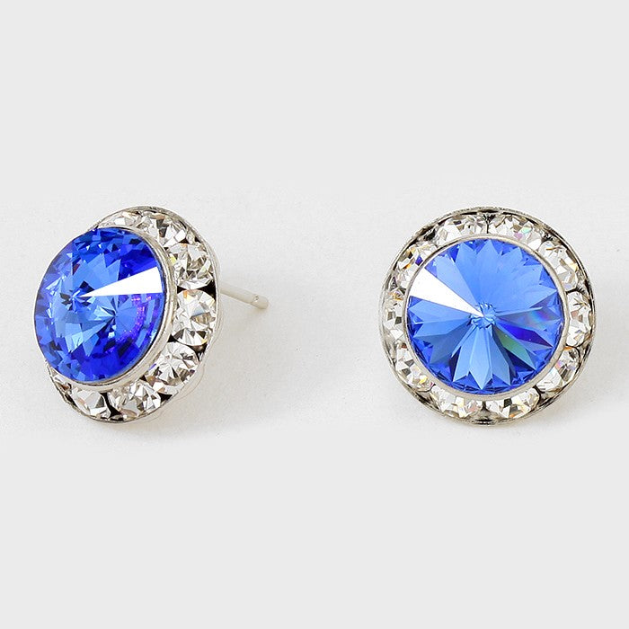 Sapphire Austrian Crystal Round Stud Earrings | 5/8″ | 114228