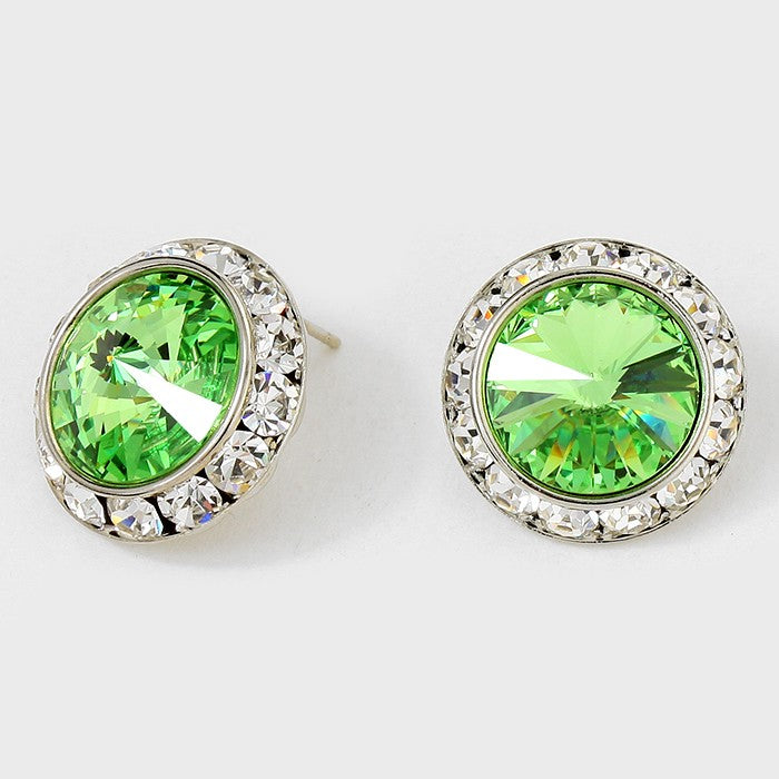 Austrian Peridot Crystal Round Stud Earrings | 7/8″ | 122928