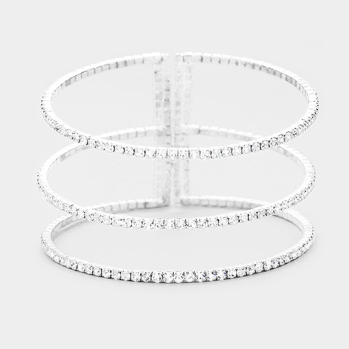 3 Row Split Layer Round AB Crystal Cuff Bracelet | 397422