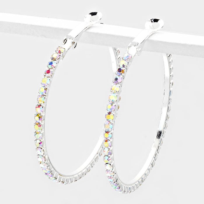 AB Crystal Rhinestone Hoop Earrings | 1.75″ | 225462