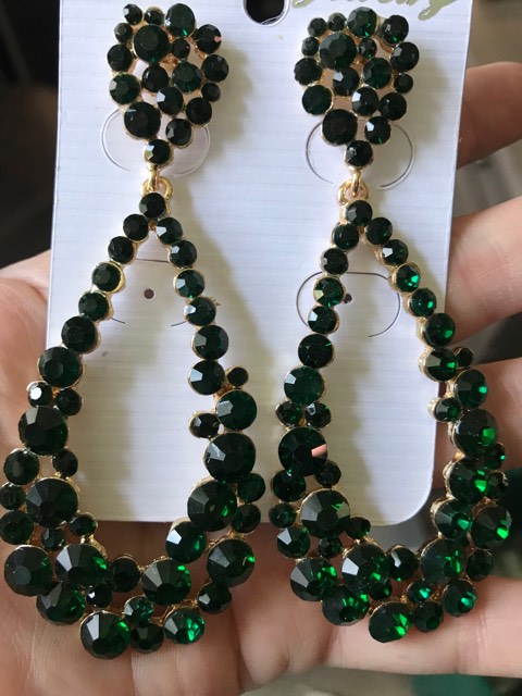 Big Emerald Crystal Pageant Hoop Earrings | 3.75″ | 394971