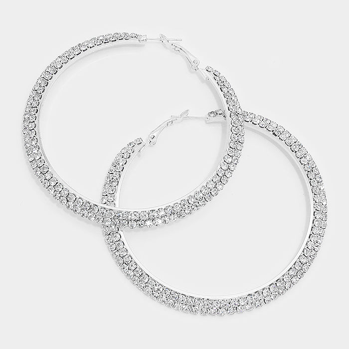 Crystal Hoop Earrings on Silver 2.75″ | 297571