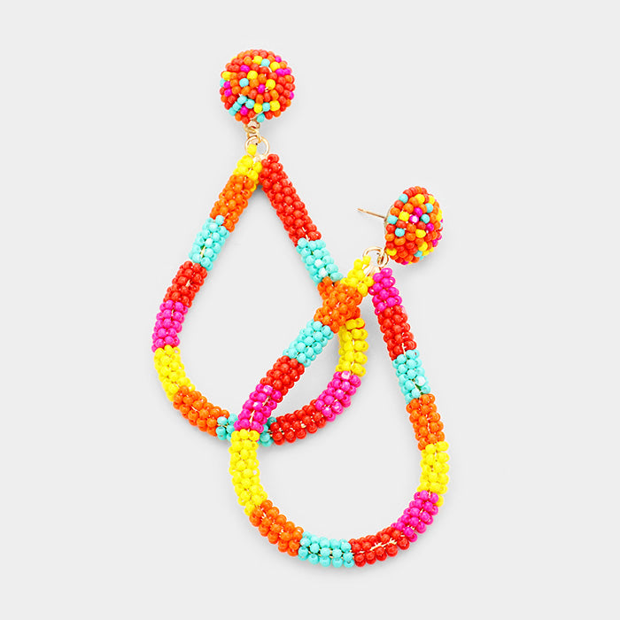 Multi Color Seed Bead Teardrop Earrings | 416356