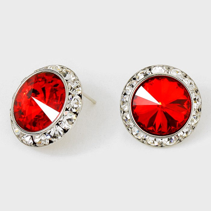 Austrian Red Crystal Round Stud Earrings | 7/8″ | 122924