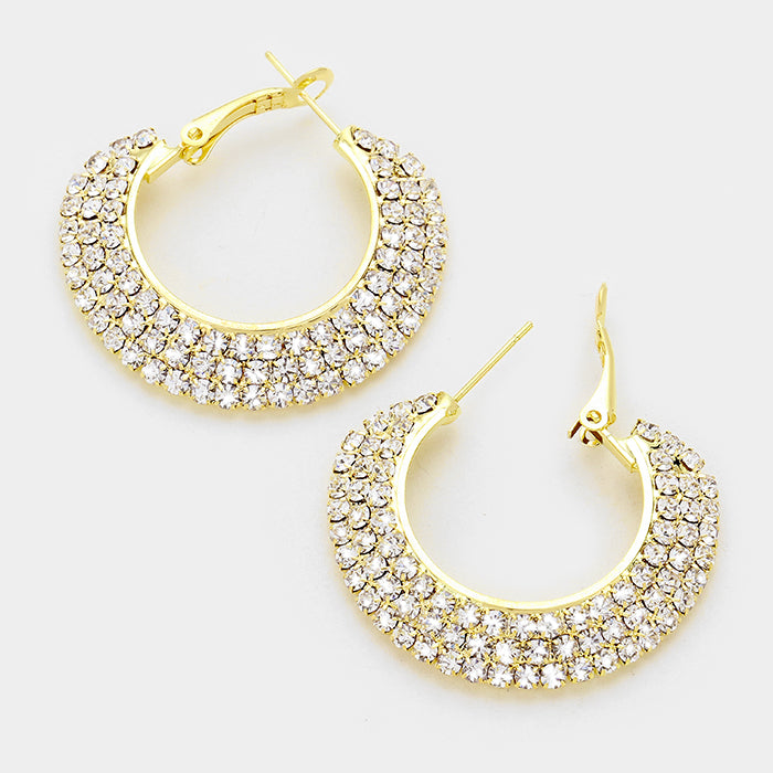 Small 3-Row Crystal Hoop Earrings on Gold | 1.5″ | 159264