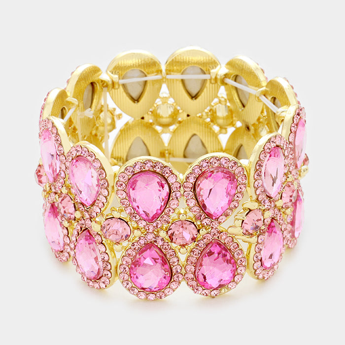 Double Teardrop Pink Crystal Stretch Bracelet | 336931