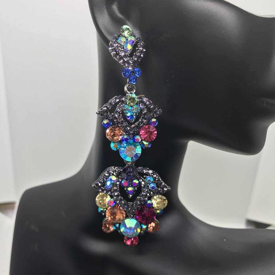 Multi Colored Crystal Dangle Earrings | Lauren | 343370