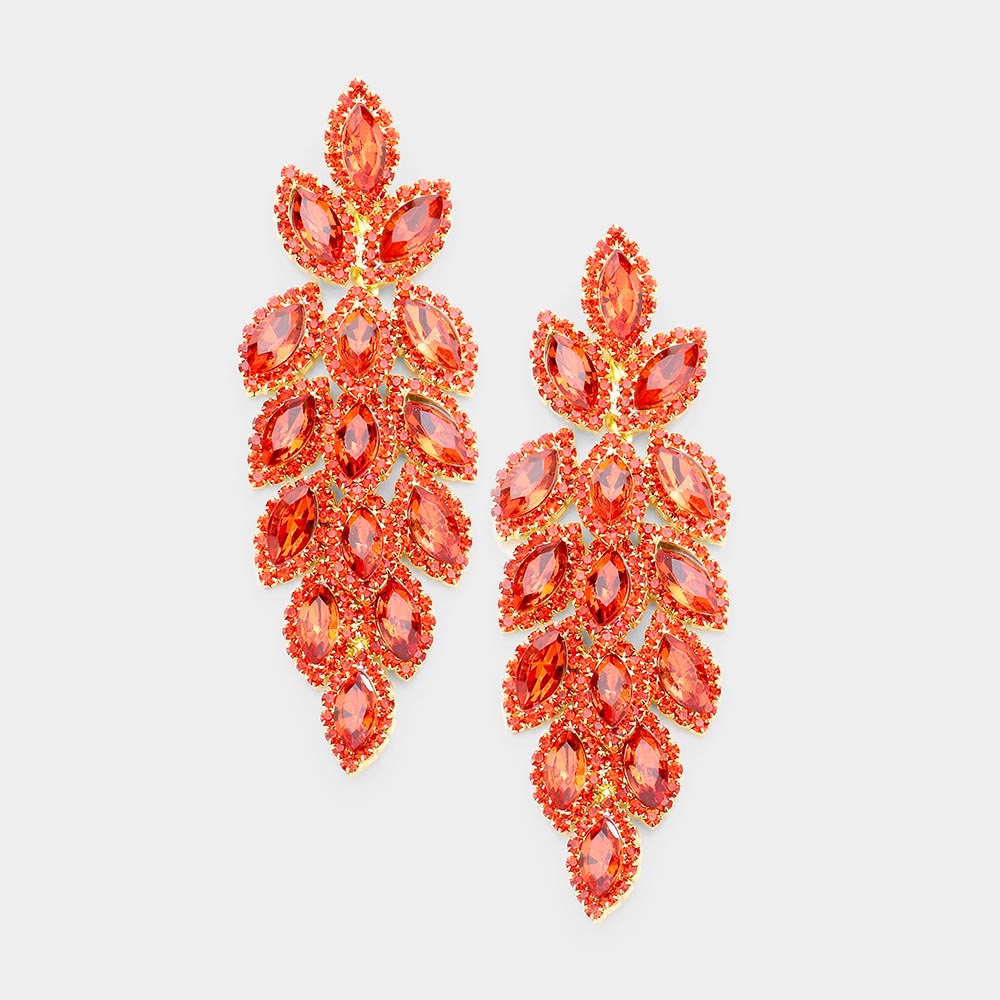 Long Orange Crystal Marquise Earrings on Gold | 437504