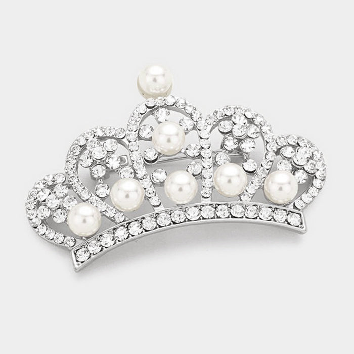 Bling and Pearl Crown Sash Pin | Pageant Sash Pins | Crown Brooch | Bling Products | BR06495