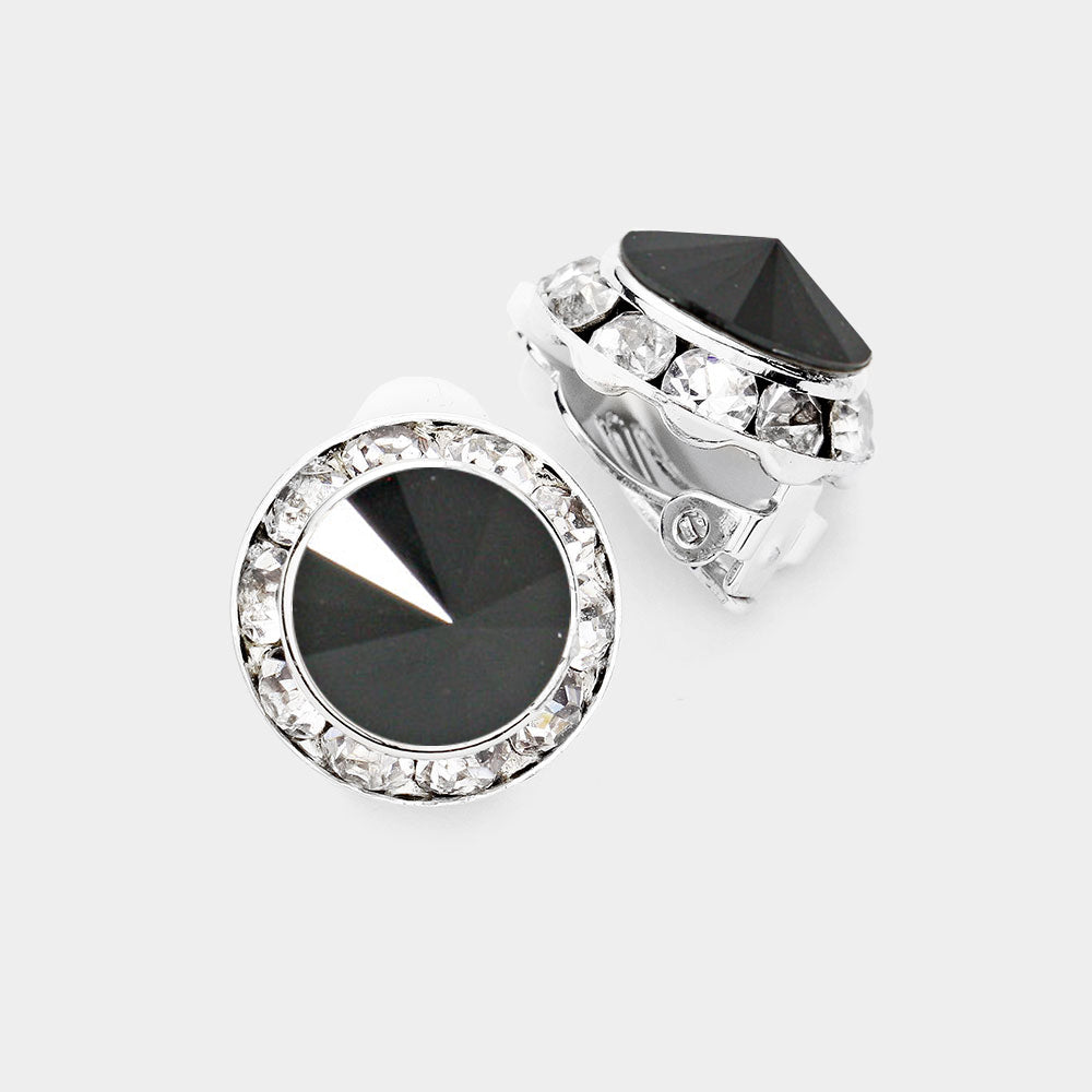 Little Girls Jet Black Austrian Crystal Clip On Stud Earrings| 296872