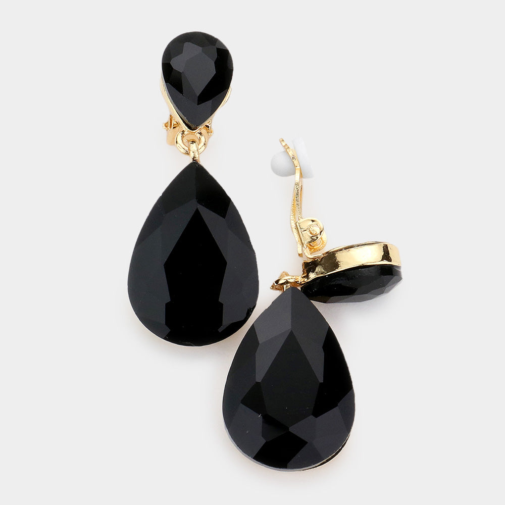 Little Girls Clip-on Black Teardrop Earrings | 555418