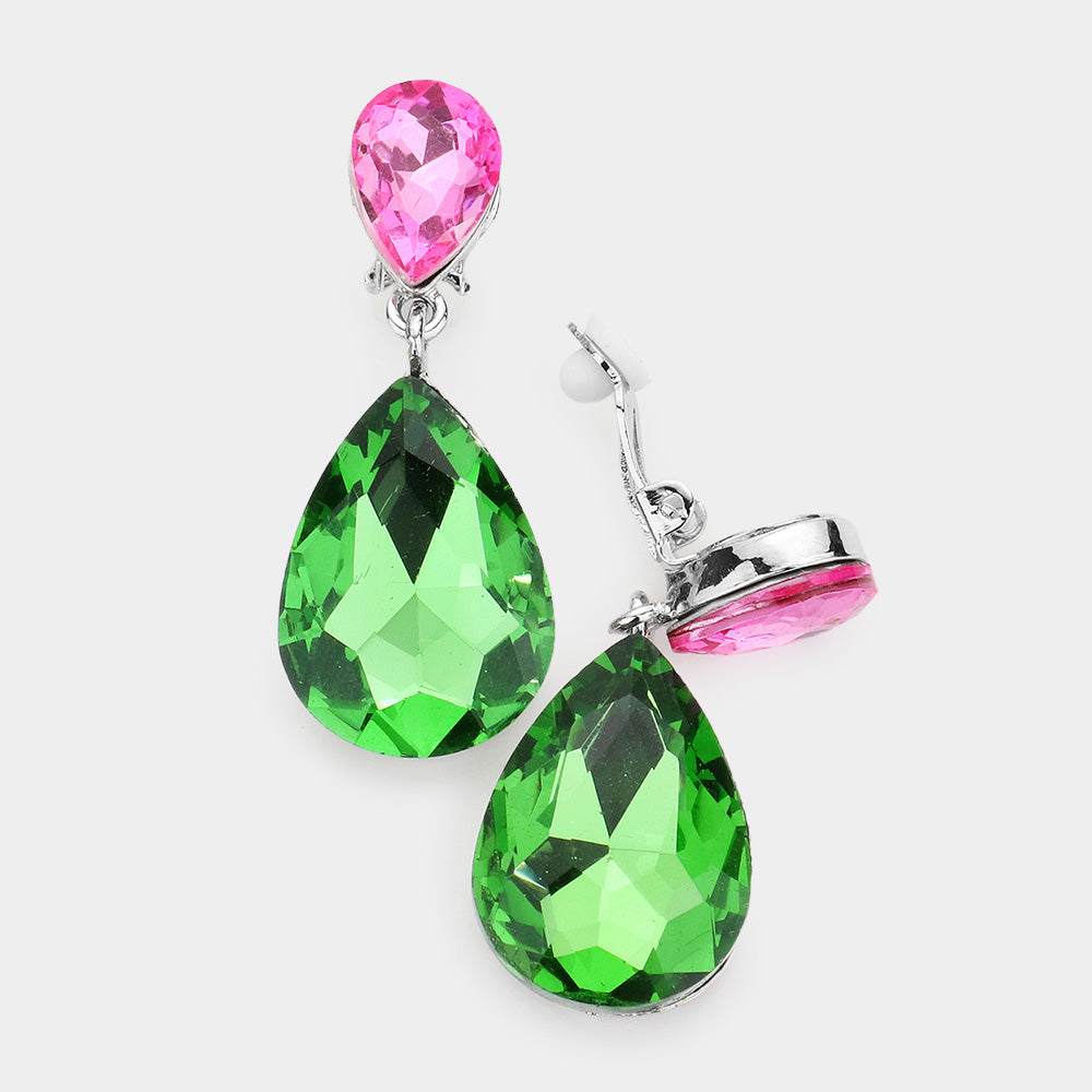 Little Girls Clip-on Pink/Green Teardrop Earrings | 555449