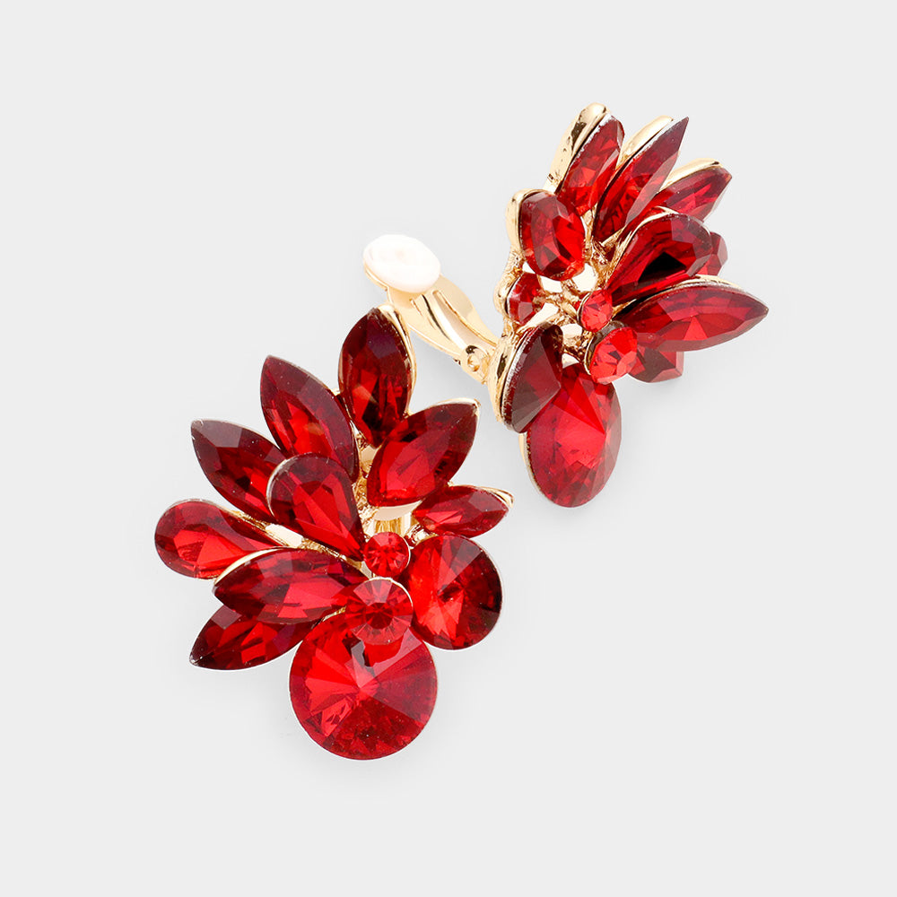 Red Crystal Leaf Clip On Stud Earrings | 212114