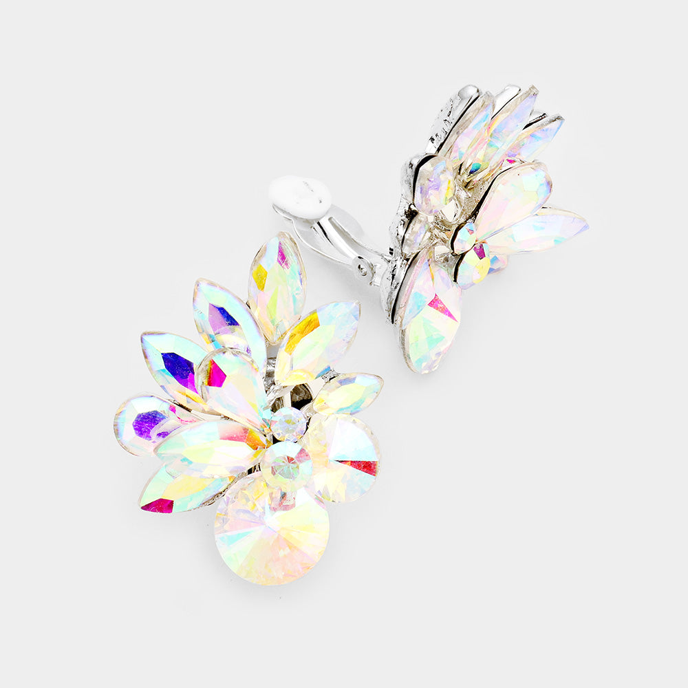 AB Crystal Leaf Clip On Stud Earrings | 235421