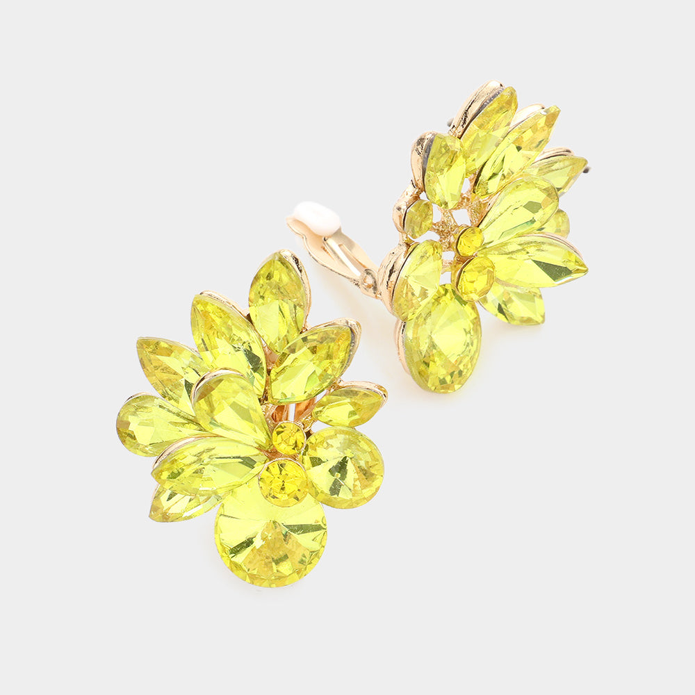 Yellow Floral Clip On Pageant Earrings | Interview Earrings | 610909