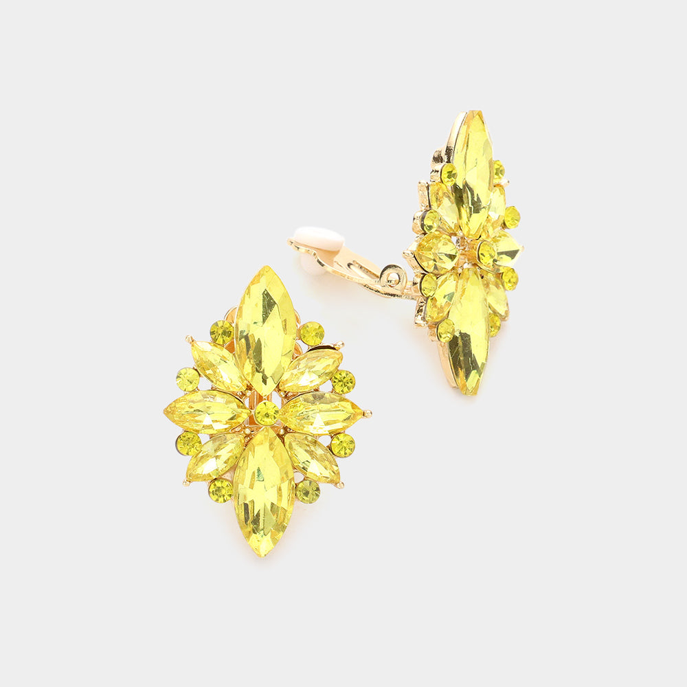 Yellow Marquise Stone Cluster Clip On Pageant Earrings | Interview Earrings |584287