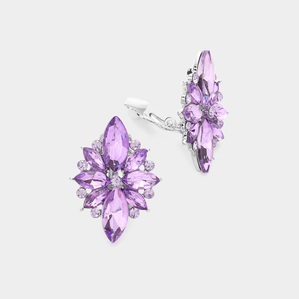 Violet Marquise Stone Cluster Clip On Pageant Earrings | Interview Earrings |584298