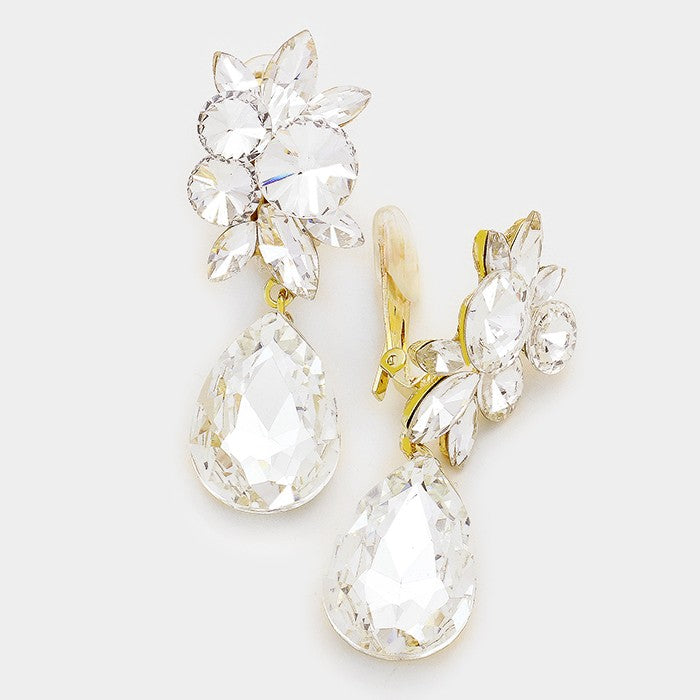 Crystal Teardrop Earrings on Gold | Clip On | 272302