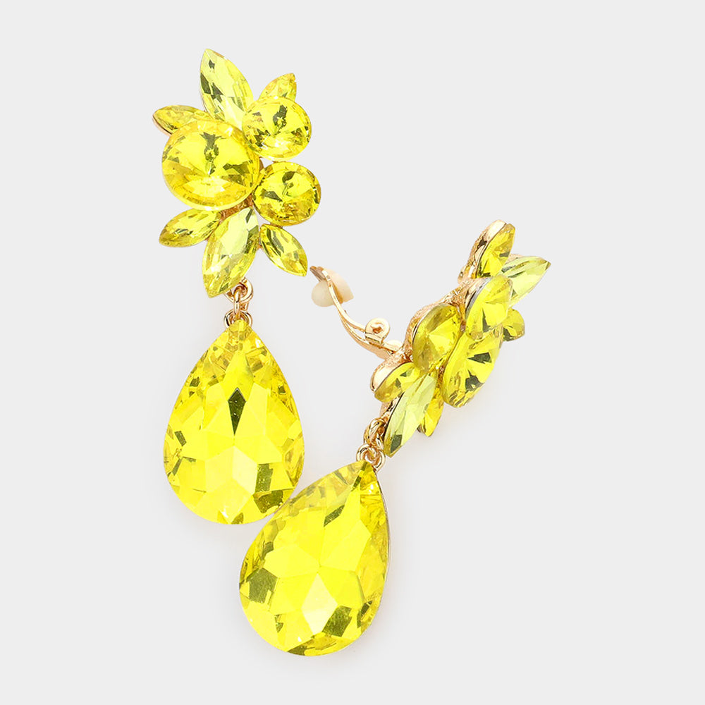 Yellow Teardrop Earrings | Clip On | 608621