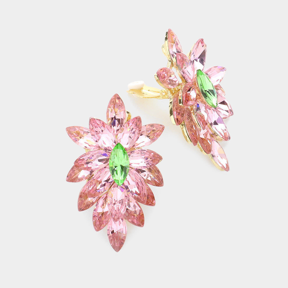 Green with Pink Hombre Clip On Earrings | 583432