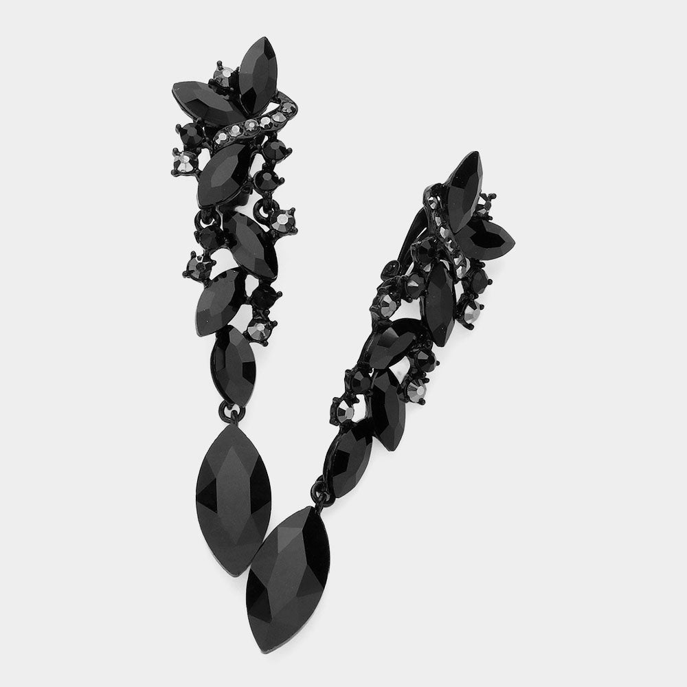 Black Marquise Crystal Drop Pageant Clip on Earrings | 479296