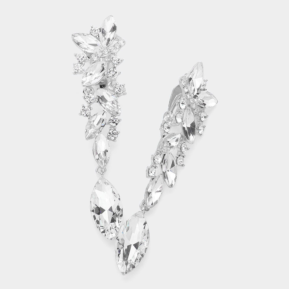 Clear Marquise Crystal Drop Pageant Clip on Earrings | 463244