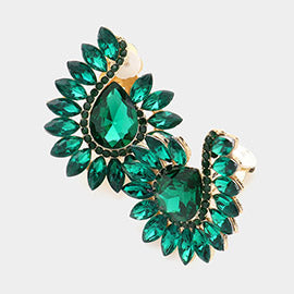 Emerald Marquise and Round Stone on Gold Clip On Earrings | 634314